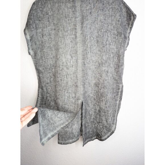 XCVI 100% Linen Tunic Top Size L Lagenlook Button Up Shirt Gray Stone Wash - Picture 5 of 11